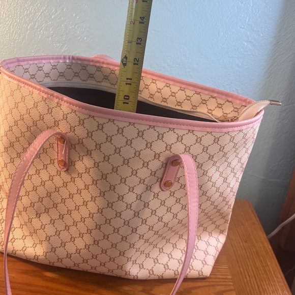 Large Houndstooth Tote w/ Pink Straps & matching cosmetic bag, Faux Leather NWOT - Picture 12 of 16